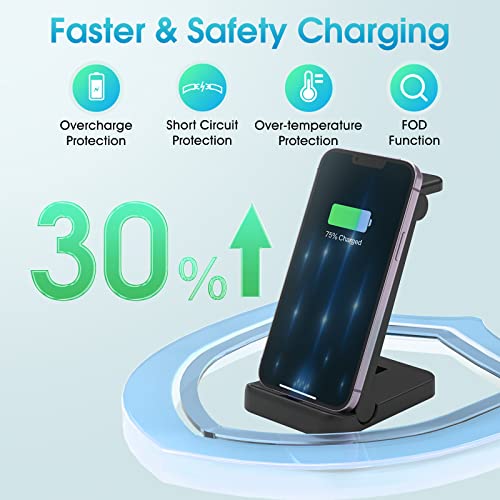 Foldable Charging Station for Apple Multiple Devices, 3 in 1 Fast Wireless Charger for Apple Watch Ultra/8/7/6/5/4/3/2/SE, Charging Dock Stand for iPhone 14/13/12/X/8/7/6 Series, AirPods Pro/3/2/1