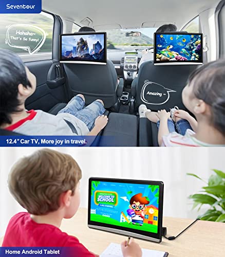 Seventour 12.4" Android 4K Car TV Headrest Monitor Tablet for Back seat, Support Phone Wireless Connection Mirror Link Touch Screen,with WiFi/Bluetooth/HDMI/USB/AV in/SD/Airplay Video Player(2*pcs)