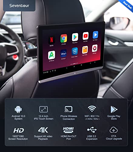 Seventour 12.4" Android 4K Car TV Headrest Monitor Tablet for Back seat, Support Phone Wireless Connection Mirror Link Touch Screen,with WiFi/Bluetooth/HDMI/USB/AV in/SD/Airplay Video Player(2*pcs)