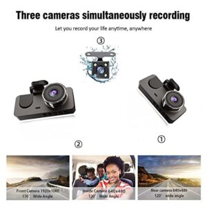 Front and Rear Inside 3 Channel Dash Cam,HD 1080P Dash Camera,170°+140° Wide Angle,IR Night Vision,Loop Recording,G-Sensor Smart Dash Camera for Cars