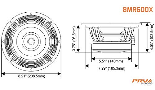 PRV AUDIO 8 Inch Midrange Speaker 8MR600X, 600 Watts Program Power, 8 Ohm, 2 in Dual Layer Voice Coil, 300 Watts RMS Pro Audio Speaker (Single)