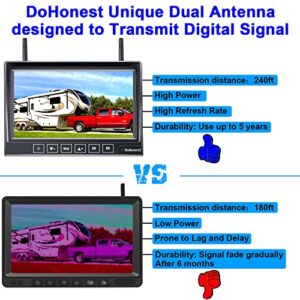 RV Dual Digital Wireless Backup Camera Kit with 7‘’ DVR Touch Key Monitor Trailer Rear View Front View Camera Without Difference Color No Interference IP69 Waterproof Latest Wide-Angle Camera