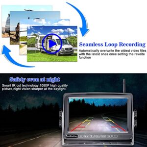 LeeKooLuu RV Backup Camera Wireless HD 1080P 7 Inch Touch Key Screen Monitor Hitch Rear View Recorder System License Plate Camera Adapter for Furrion Pre-Wired RV Waterproof Infrared Night Vision LK6