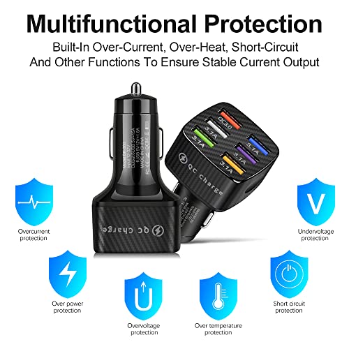 6-Port USB Fast Car Charger, QC3.0 Fast Charging Car Charger Adapter, 6 Multi Port Cigarette Lighter USB Charger, Car Phone Charger Compatible with iPhone & Android,Samsung Galaxy S10 S9 Plus and More