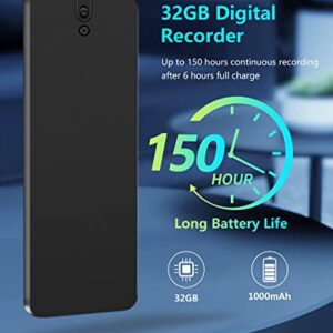 Digital Voice Recorder (1000mAh-150Hour Long Battery Life), Tonnlog 32GB Voice Activated Recorder with One-Click Recording 384kbps, Digital Audio Recorder for Lecture Interview Meeting