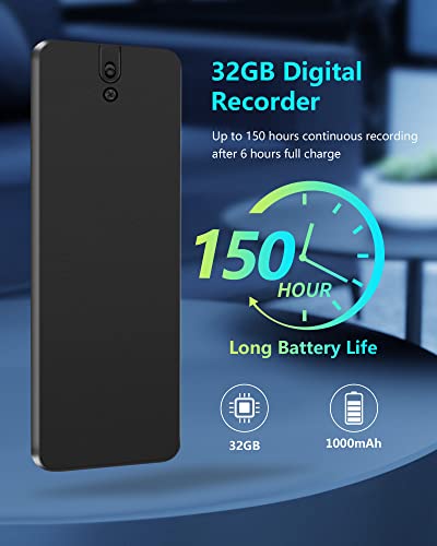 Digital Voice Recorder (1000mAh-150Hour Long Battery Life), Tonnlog 32GB Voice Activated Recorder with One-Click Recording 384kbps, Digital Audio Recorder for Lecture Interview Meeting