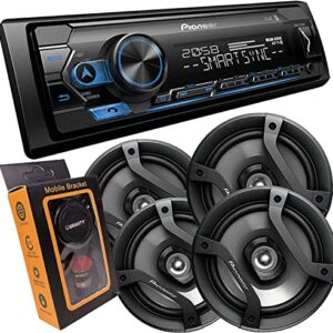 Pioneer Single DIN Bluetooth Digital Media Receiver with Short Chassis, Supports Amazon Alexa & Spotify + 2 Pairs of 6.5" Car Speakers (4 Speakers)