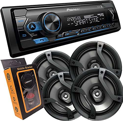 Pioneer Single DIN Bluetooth Digital Media Receiver with Short Chassis, Supports Amazon Alexa & Spotify + 2 Pairs of 6.5" Car Speakers (4 Speakers)