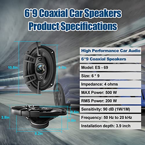 H YANKA 6x9 Car Speakers,500 Watt Max 4-Way 6x9 Speakers, Professional 6x9 Speakers，Truck Speakers，Speakers for Car，Speakers Car Audio，6 by 9 Speakers，Max Box Car Set，Auto Speakers（1 Pair）