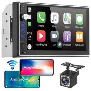 double din car stereo with wireless apple carplay & android auto – 7″ touchscreen car radio with bluetooth | backup camera | mirror link | fm radio receiver (wireless carplay)