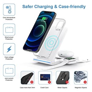 Wireless Charger 3 in 1 Wireless Charging Station Qi Fast Charger Stand for iPhone 13/12/11/Pro/Max/XR/XS/XS Max/X /8/8 Plus, Apple Watch, Airpods 2/Pro, Samsung Galaxy Phone with 18W Adapter, White