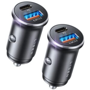 2-pack usb c car charger fast charge, 48w car cigarette lighter usb charger[mini&metal], lisen usbc fast car charger adapter compatible with iphone 14 pro max plus 13 12, ipad pro, samsung, pixel