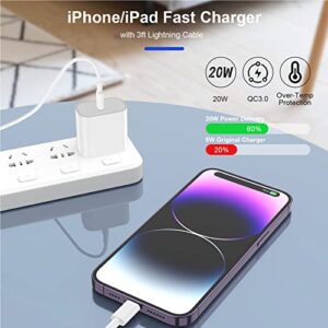 iPhone Car Charger, [Apple MFi Certified] 20w USB C Charger Block, 2Port PD/QC 3.0 Car Charger Adapter with 2Pack 3ft USB C to Lightning Cable for iPhone 14/13/12/11/Pro/Pro Max/XR/X8/iPad/Airpods