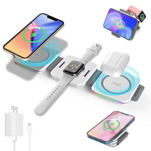 3 in 1 charger, magnetic wireless charging station, charging pad, travel charger, 18w fast mag-safe charger for iphone 14/13/12/se/11/xs/8,samsung galaxy, airpods pro,apple watch(adapter inc.)-white