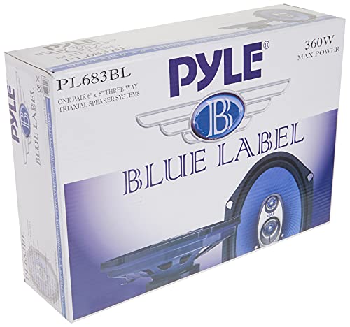 Pyle 6” x 8” Car Sound Speaker (Pair) - Upgraded Blue Poly Injection Cone 3-Way 360 Watts w/ Non-fatiguing Butyl Rubber Surround 70 - 20Khz Frequency Response 4 Ohm & 1" ASV Voice Coil - Pyle PL683BL