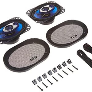 Pyle 6” x 8” Car Sound Speaker (Pair) - Upgraded Blue Poly Injection Cone 3-Way 360 Watts w/ Non-fatiguing Butyl Rubber Surround 70 - 20Khz Frequency Response 4 Ohm & 1" ASV Voice Coil - Pyle PL683BL