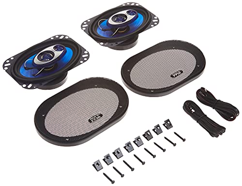 Pyle 6” x 8” Car Sound Speaker (Pair) - Upgraded Blue Poly Injection Cone 3-Way 360 Watts w/ Non-fatiguing Butyl Rubber Surround 70 - 20Khz Frequency Response 4 Ohm & 1" ASV Voice Coil - Pyle PL683BL