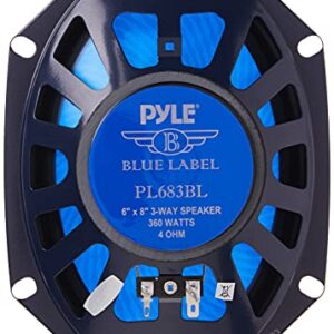 Pyle 6” x 8” Car Sound Speaker (Pair) - Upgraded Blue Poly Injection Cone 3-Way 360 Watts w/ Non-fatiguing Butyl Rubber Surround 70 - 20Khz Frequency Response 4 Ohm & 1" ASV Voice Coil - Pyle PL683BL