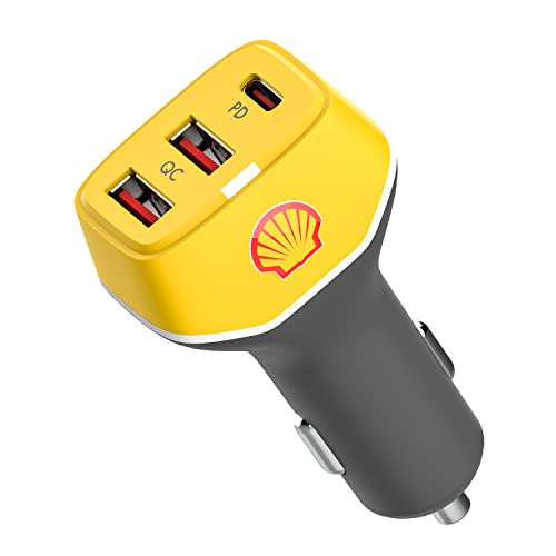 Shell USB Car Charger 3 Port 54W Type C Car Charger Adapter,30W PD USB C+ Dual QC USB A for iPhone 12/Pro/Max/Mini/iPad Pro/Air/Mini,MacBook Air,Google Pixel, Tablets,GPS