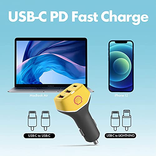 Shell USB Car Charger 3 Port 54W Type C Car Charger Adapter,30W PD USB C+ Dual QC USB A for iPhone 12/Pro/Max/Mini/iPad Pro/Air/Mini,MacBook Air,Google Pixel, Tablets,GPS