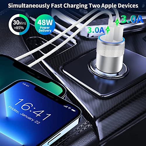 [Apple MFi Certified] iPhone Car Charger Fast Charging, KYOHAYA 48W Dual Port Type-C PD&QC 3.0 Car Charger with 2Pack Lightning Cable + 20W USB-C Power Adapter for iPhone 14 13 12 11 Pro/XS/XR/SE/iPad