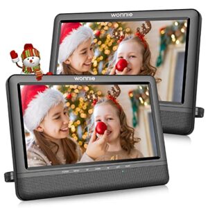 wonnie 10″ car dvd player with dual screen, portable headrest video player for kids, 5 hours rechargeable battery, support sync to tv, last memory,usb/sd, av out&in( 1 player+1 monitor)