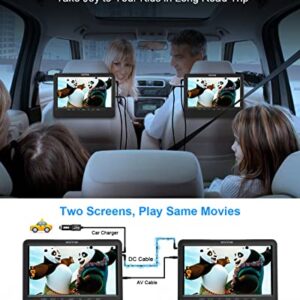 WONNIE 10" Car DVD Player with Dual Screen, Portable Headrest Video Player for Kids, 5 Hours Rechargeable Battery, Support Sync to TV, Last Memory,USB/SD, AV Out&in( 1 Player+1 Monitor)