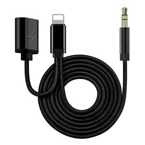 iphone aux cord for car with charging port,[apple mfi certified] lightning to 3.5mm charging audio aux cable works with car home stereo speaker headphone compatible with iphone13/12/11/xs/xr/8/7/6