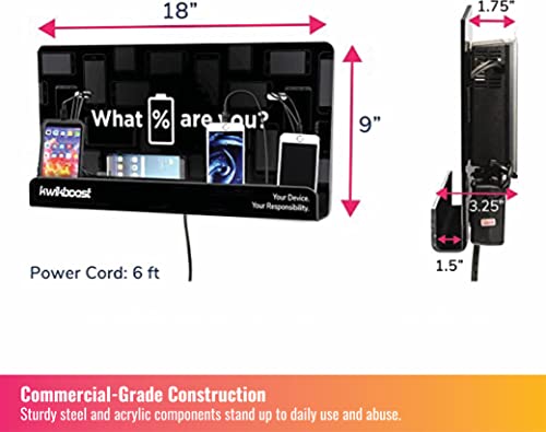 KwikBoost Wall Mount Cell Phone Charging Shelf | Multi-Device Station with 8 Ports | Compatible with Apple iPhone, iPad, Samsung, Android, Tablets and More! (18" x 9")