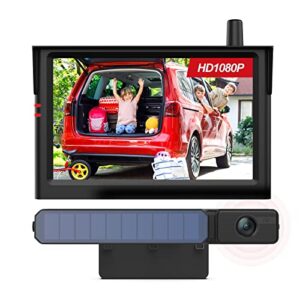 magnetic solar wireless backup camera with hd 1080p, ip69k car back up camera systems, reverse hitch guide rear view camera with monitor for car/truck/trailer/rv/van