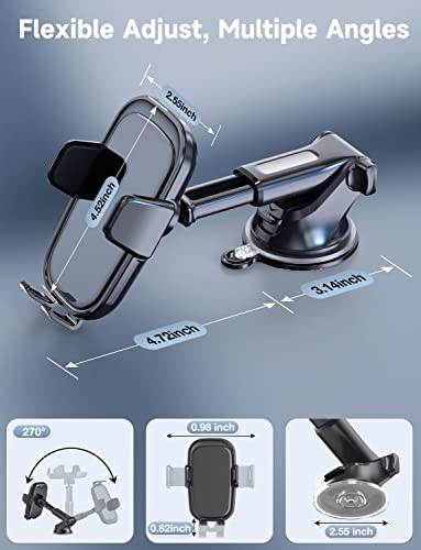 SMORFIT Phone-Mount-for-Car, Dashboard/Windshield/Window Universal Suction Cup Cell Phone/iPhone Holder with Sticky Pad for Car/Truck, Universal Mobile Phone Telescopic Arm Mount Handsfree Stand