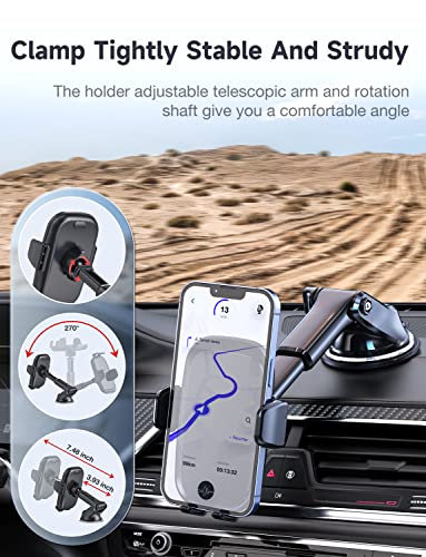 SMORFIT Phone-Mount-for-Car, Dashboard/Windshield/Window Universal Suction Cup Cell Phone/iPhone Holder with Sticky Pad for Car/Truck, Universal Mobile Phone Telescopic Arm Mount Handsfree Stand