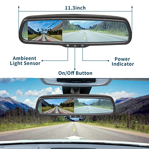 EWAY Backup Rear View Spare Tire Mount Camera for Jeep Wrangler 2007-2018 with 4.3" Anti-Glare Mirror LCD Monitor Reverse Camera with Removable Guideline