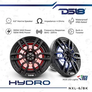 DS18 Hydro NXL-6 - High End Coaxial Speaker Pair - 2-Way Marine Speaker w/Integrated RGB Lights - 300 Watt - 100% UV Stable - Water Resistant Speakers - 6.5 Inches, Black