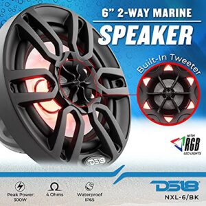 DS18 Hydro NXL-6 - High End Coaxial Speaker Pair - 2-Way Marine Speaker w/Integrated RGB Lights - 300 Watt - 100% UV Stable - Water Resistant Speakers - 6.5 Inches, Black