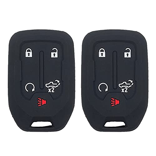 WEIBISS 2 Pack Soft 5 Buttons Soft Silicone Smart Key Fob Cover Case Protector for 2019 2020 2021 Chevrolet Chevy Silverado GMC Sierra 1500 2500HD 3500HD HYQ1EA 13529632 13591396, Black