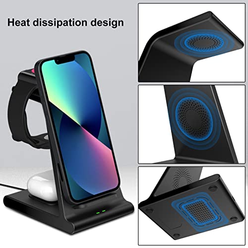 Aukvite 3 in 1 Wireless Charging Station Apple, Wireless Watch Charger Dock for iWatch Series 8 7 6 5 4 3 2 AirPods, Phone Charger Stand Compatible with iPhone 14 Pro max 13 12 Pro Samsung S22(Black)