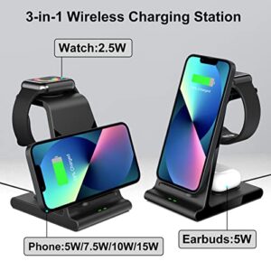 Aukvite 3 in 1 Wireless Charging Station Apple, Wireless Watch Charger Dock for iWatch Series 8 7 6 5 4 3 2 AirPods, Phone Charger Stand Compatible with iPhone 14 Pro max 13 12 Pro Samsung S22(Black)