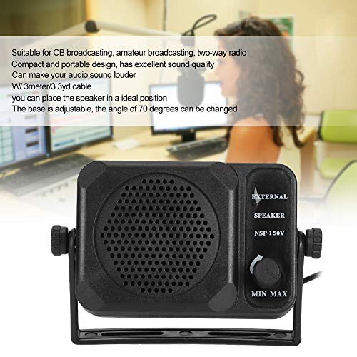Qiilu Car Radio External Speaker, Mini External Speaker NSP‑150V 2‑Way Radio CB HF VHF UHF Transceiver Car Accessory