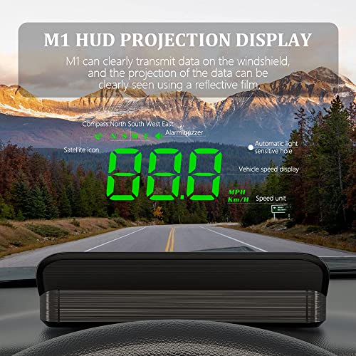 AWOLIMEI M1 Green Windshield Projection Heads Up Display, Digital GPS Speedometer with Speed, Travel Direction Function, ect. Suitable for All Vehicles (M1 Green)