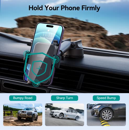 Car Phone Holder Mount, [Military-Grade Suction & Super Sturdy Base] 3 in 1 Universal Phone Mount For Car Dashboard Windshield Air Vent Hands Free Car Phone Mount for iPhone Android All Smartphone