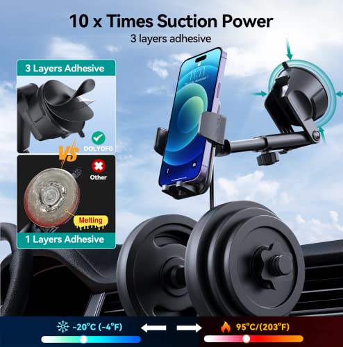 Car Phone Holder Mount, [Military-Grade Suction & Super Sturdy Base] 3 in 1 Universal Phone Mount For Car Dashboard Windshield Air Vent Hands Free Car Phone Mount for iPhone Android All Smartphone