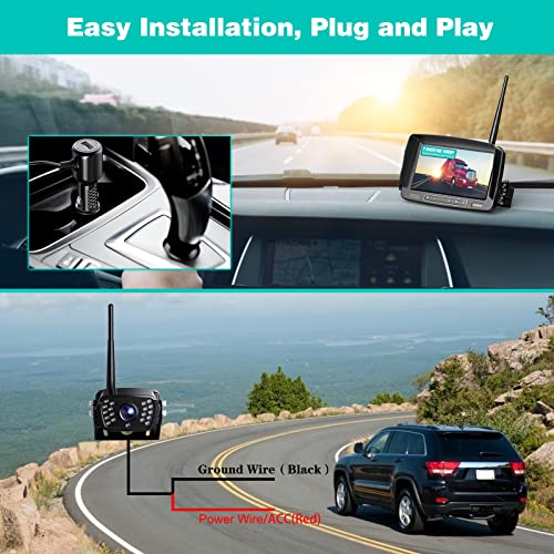 Nuoenx Wireless Backup Camera, 7 Inch Monitor Rear View Camera System for RV, Trailers, Trucks, 5th Wheels, Support 2 Cameras, IP69 Waterproof 18 LED IR Night Vision 152° View Camera, DIY Guide Lines