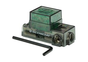 scosche pdm482a maxi fuse distribution block with single 4 gauge input and dual 8 gauge output