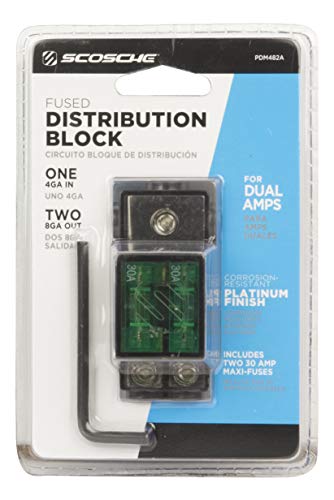 SCOSCHE PDM482A Maxi Fuse Distribution Block with Single 4 Gauge Input and Dual 8 Gauge Output