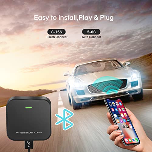 Phoebus Link Wireless Carplay Adapter, Apple Carplay Wireless Adapter USB Carplay Dongle 2023 New Upgraded Convert Wired to Wireless Carplay from 2015-2022 Cars Support iOS and Online Updated