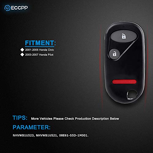 ECCPP NHVWB1U523 key fob Replacement for Keyless Entry Remote Key Fob for Honda Civic/for H onda Pilot NHVWB1U523 NHVWB1U5212003 for h onda civic key fob (Pack of 2)