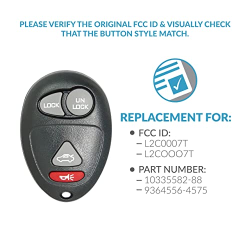 Keyless2Go Replacement for Keyless Entry Car Key Fob Vehicles That Use 4 Button L2C0007T 10335582-88 Remote, Self-programming