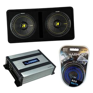 kicker bundle compatible with universal vehicle 44dcwc122 dual 12″ loaded ported sub box with a400.1 amplifier and ha-ak8 8ga amp install kit