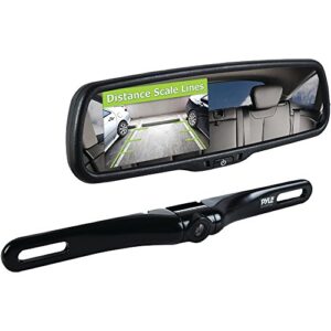 pyle backup car camera rear view mirror screen monitor system with parking & reverse safety distance scale lines, oem fit, waterproof & night vision, 170° angle adjustable, 4.3″ lcd display-(plcm4550)